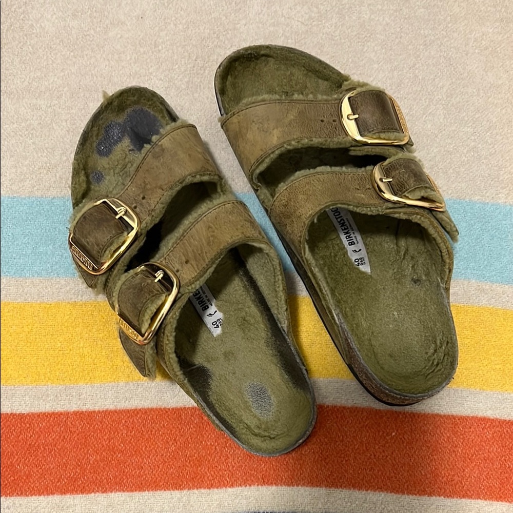 Birkenstock Green Big Buckle Teddy Sandals